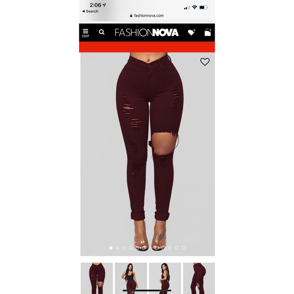 Fashion Nova • high waisted jeans •MAROON COLOR•